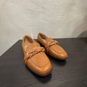 Rockport truTECH Leather Loafers Cognac Brown Chain Detail Size 5